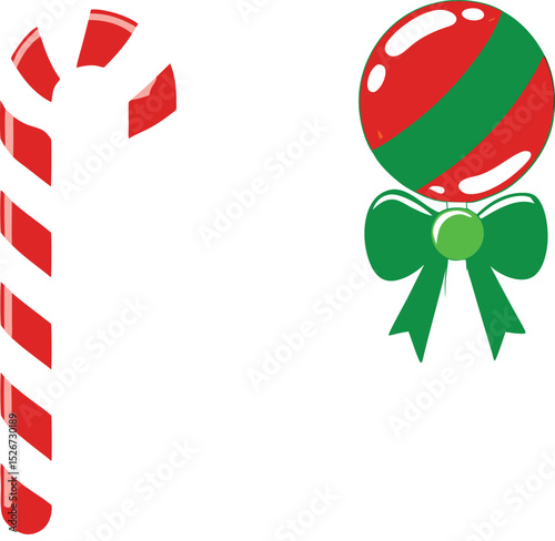 Festive Christmas Candy Cane and Lollipop Illustration on White Background
