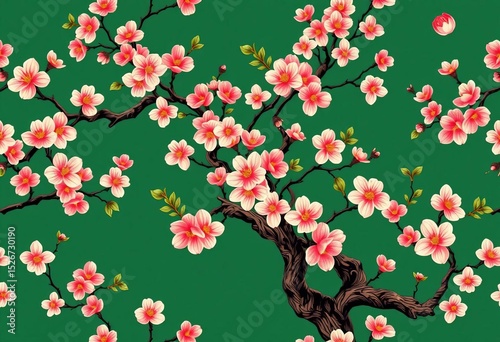 Elegant chinoiserie blossom tree, repeating vector seamless pattern , chinoiserie, luxury
