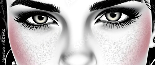 Close-up monochrome illustration of a face with makeup,  subtle,  stylish