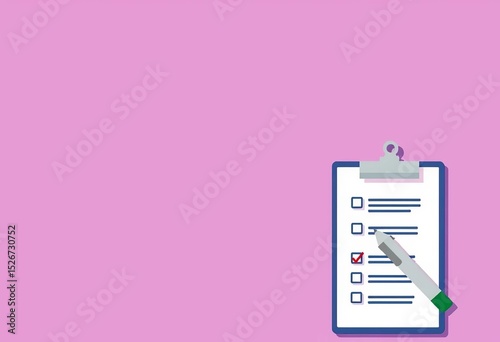 Flat design clipboard checklist vector illustration with long shadow,  element,  planning