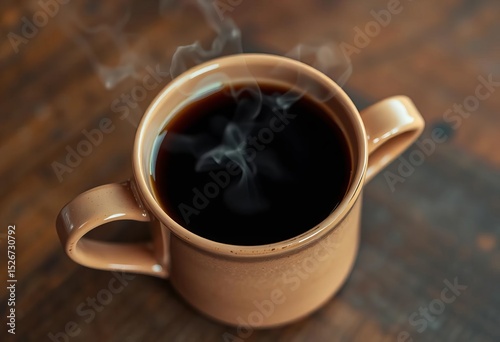 Steaming black coffee in a simple ceramic mug, classic, cozy