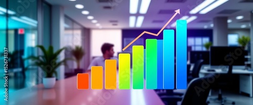 Stylized bar chart icon, vibrant gradient, office setting, financial data visualization,  marketing,  accounting