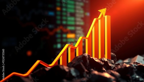 Financial growth graph depicting upward trending stock market investment,  chart,   investment strategy