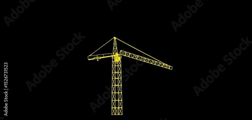 Sleek continuous line drawing of a tower crane, minimalist style,  clipart,  black and white