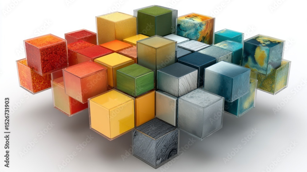 Obraz premium Colorful 3D Layout of Textured Cubes for Creative Design Projects