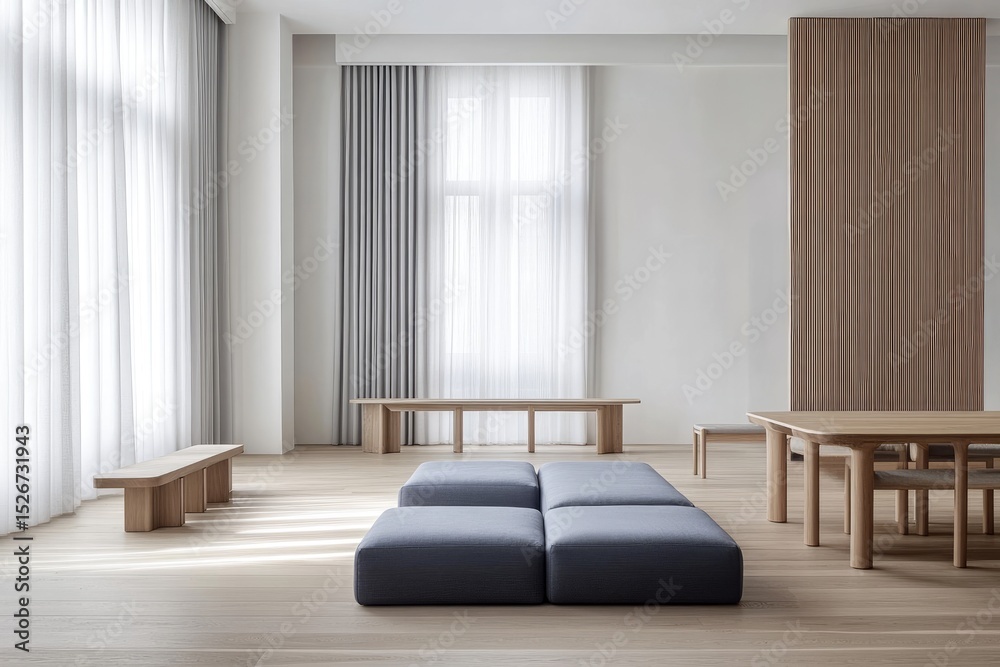 Fototapeta premium Minimalist, light-filled space with simple furniture