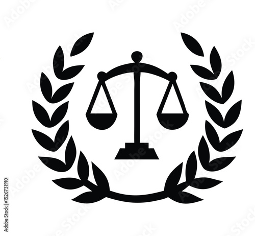 Justice scales with laurel wreath, symbolizing law and order