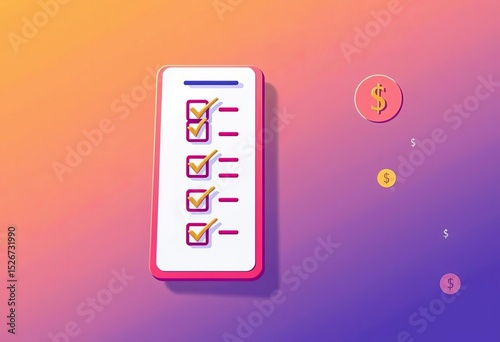 Trendy vector icon of a financial checklist, depicting a clipboard with checkmarks and financial symbols,  graphic,  money