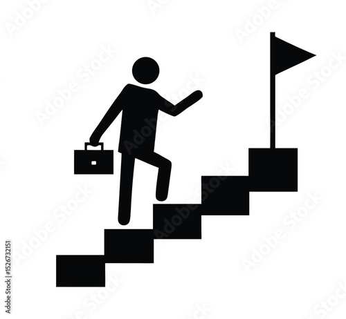 Person climbs stairs to flag, symbolizing career success