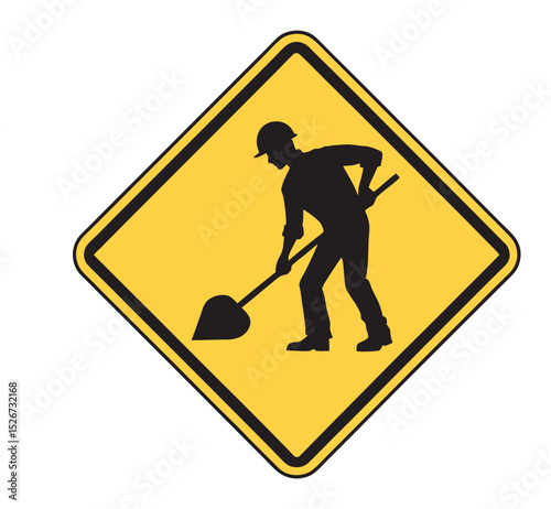 Yellow diamond sign indicates road work ahead