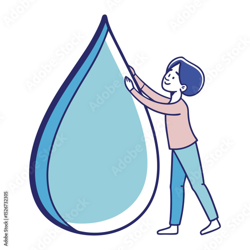 Hand holds a water droplet, representing Earth's precious resource care