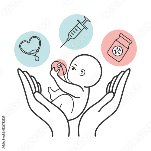 Hands holding baby symbolize infant medical care