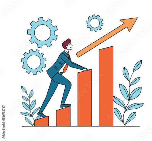 Businessman climbing graph shows financial business growth