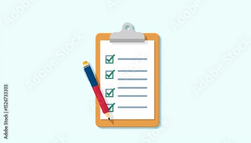 Flat illustration of a clipboard with a checklist icon, graphic, digital