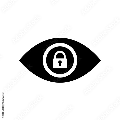 Security surveillance eye featuring lock pupil for confidentiality tracking and access control theme