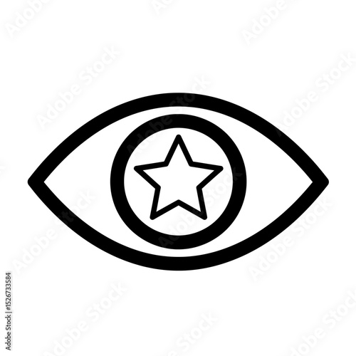 Eye icon with star symbol in center representing excellence monitoring and quality oversight concept