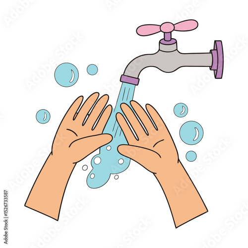 Hands washing under faucet shows proper hygiene practice.