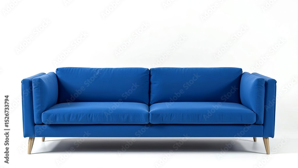 Naklejka premium Modern blue couch featuring a minimalist design suitable for any contemporary living space, emphasizing comfort and style