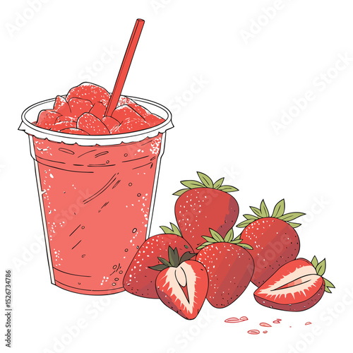 Fresh strawberry smoothie and fruit offer a healthy summer drink
