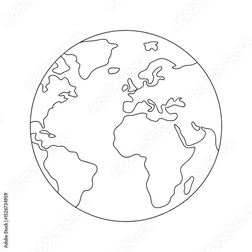 Simple Outline Illustration of the Earth Globe with Continents Perfect for Coloring Books and Educational Materials Black and White