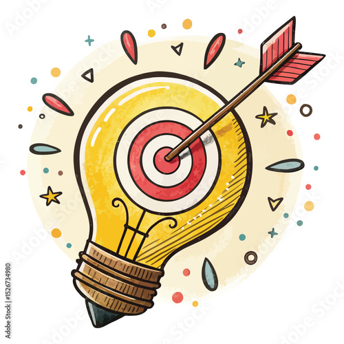 Idea target: Lightbulb with an arrow hitting the bullseye