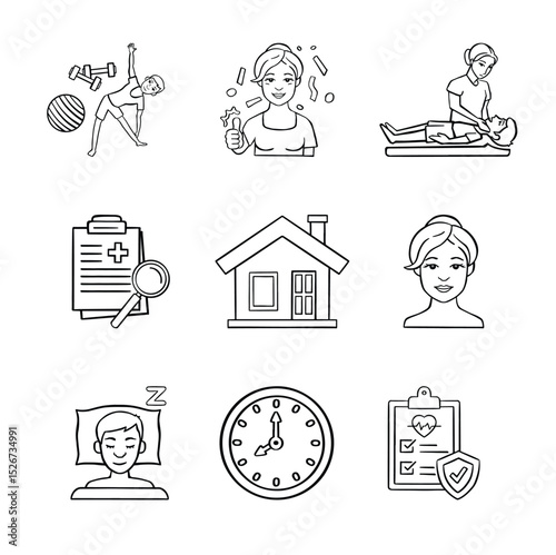 Set of symbols for rehabilitation, health restoration, sanatorium line vector