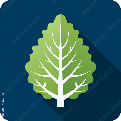 Stylized Illustration of a Kale Leaf on Blue Background.