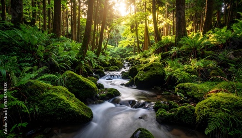 Sunlit Forest Stream.