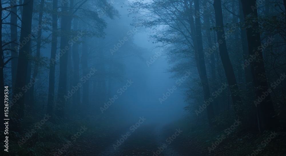 Naklejka premium Foggy forest path