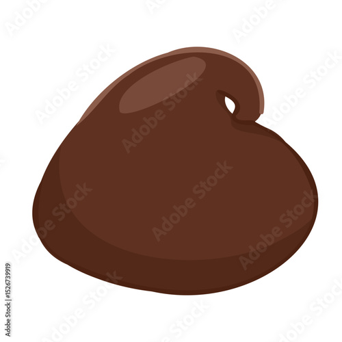 Hand drawn single dark chocolate drop. Vector sweet element for baking themes, candy graphics, food illustrations, packaging visuals, design icons