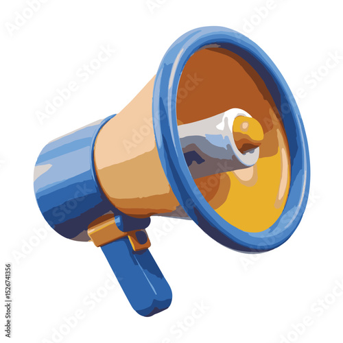 Bright 3D megaphone vector icon with blue tones, ideal for announcements, alerts, and promotion visuals.
