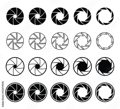 Camera lens signs set