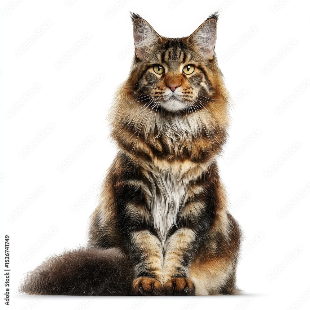Obraz premium Majestic Maine Coon Cat Sitting Pretty Fluffy Longhair Breed Domestic Pet Animal