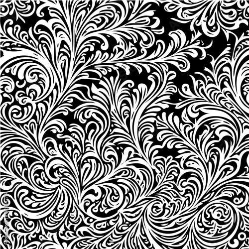  fractal background, black and white organic pattern vector, seamless pattern with floral elements