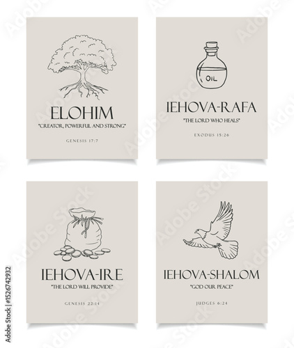  Christian Line Symbols Sketch Poster, Religion Hand Drawn Art, Bible Wall decor, Jesus names