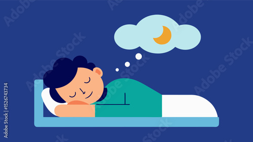 Sleep Schedule Success An illustration of a person sleeping soundly in bed with a thought bubble above their head showing various benefits of a consistent sleep schedule such as. Vector illustration