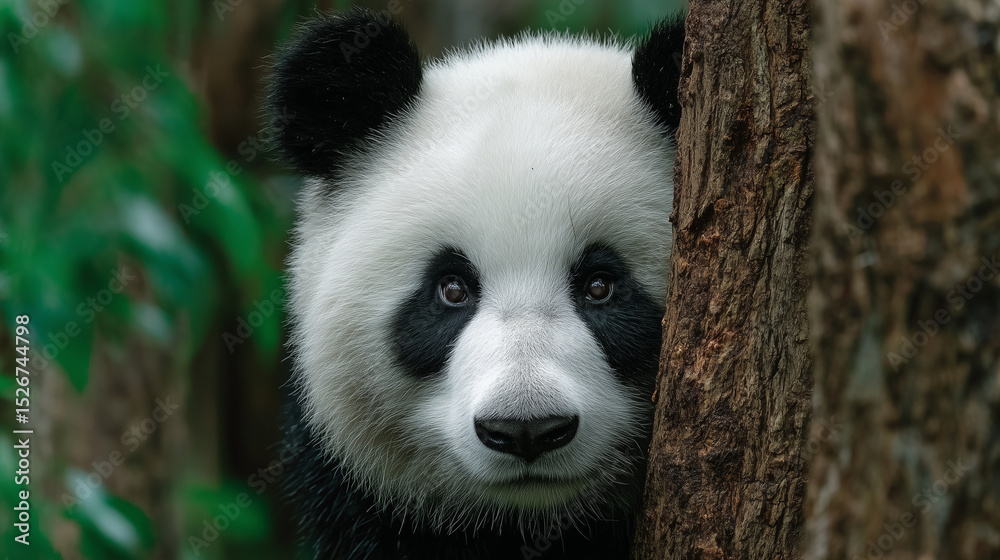 Fototapeta premium close-up portrait of a giant panda with soft fur and expressive eyes — perfect for educational content, wildlife articles, conservation campaigns, or children's books