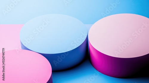 Three circular forms in vibrant pastel colors.