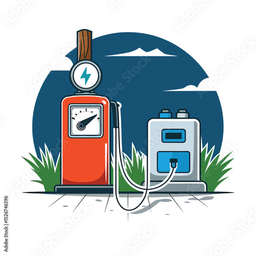 vector icons to vehicle fueling and charging a gasoline pump, an electric vehicle plug hydrogen mole
