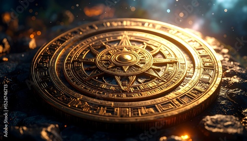 Wallpaper Mural Ornate golden compass on dark stones Torontodigital.ca