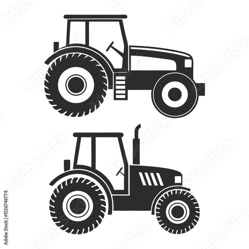 Two black tractor silhouettes farm equipment icons