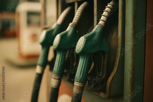 Vintage Gas Station Nozzles: Close-up of Classic Fuel Dispensers with Nostalgic Charm and Retro Appeal at Old Filling Station