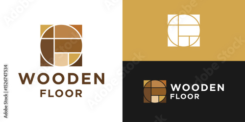 Creative simple wooden floor logo template. Abstract wood flooring parquet logo design vector illustration.