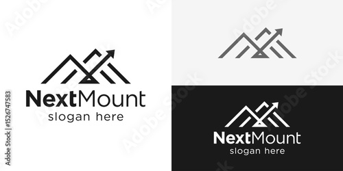 Creative simple next mount logo template. Abstract mountain with arrow up logo design vector illustration.