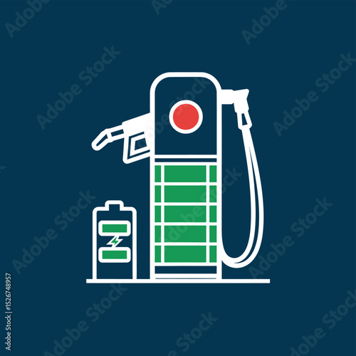 vector icons to vehicle fueling and charging a gasoline pump, an electric vehicle plug hydrogen mole

