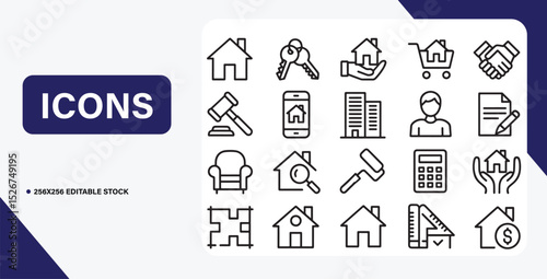 Real Estate Icon Set Modern Line Art for Websites and Apps