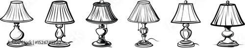 Set of Hand-Drawn Vintage Table Lamps in Black and White
