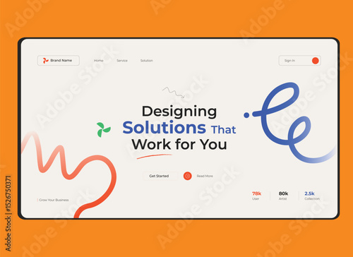 Modern Website Hero Header Landing Page Design for Portfolio with Gradient Curved Lines UI Template