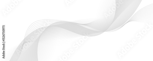 Gray wave curve lines abstract background with flowing particles. Digital energy waves technology concept. Modern backdrop design for business, presentation, banner.