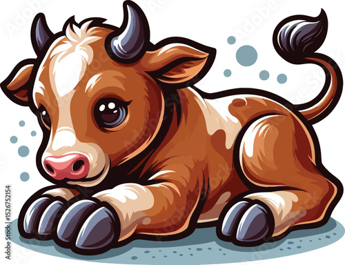 a vector illustration baby bull cow playing moment